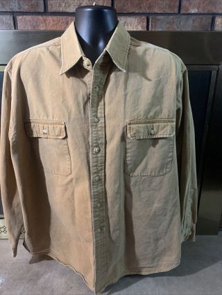 Vintage Cabelas Brown Hunting Canvas Long Sleeve Button Up Shirt Mens Size Xxl A