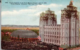 Vintage 1910 Construction Of Great Mormon Temple Salt Lake City Utah Ut Postcard