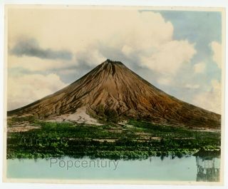 Vinrage 1929 Photograph Philippines Volcano Mayon Hand Colored Large Sharp Photo