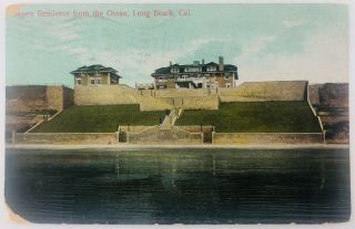 Vintage Long Beach California Ca Myers Residence From The Ocean Postcard 1918