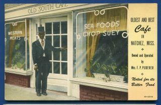 Old South Cafe Natchez Mississippi Ms Old Linen Postcard