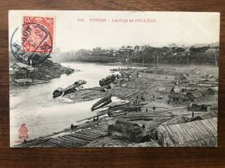 China Old Postcard Village River Boats Yunnan Hokow To Tonkin 1900
