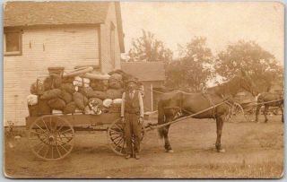 Vintage Rppc Photo Postcard Horse - Drawn Delivery Wagon Junk Man C1920s