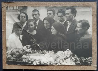 1930s Funeral Young Man Boy Dead Coffin Post Mortem Soviet Family Antique Photo