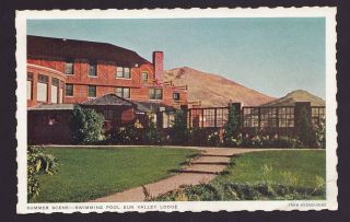 Old Vintage 1940 Postcard Of Swimming Pool Sun Valley Lodge Idaho Id