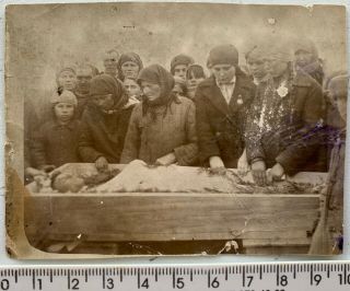1920s Post Mortem Dead Man In Open Coffin Сasket Funeral Russian Vintage Photo