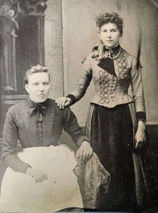 Antique American Two Pretty Young Ladies Sisters Portrait Tintype Photo