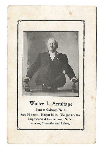 Walter J.  Armitage Former Prisoner Dannemora No Legs Promotional Postcard