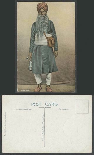 India Old Colour Postcard Native Hindu Barber Kettle & Comb Traditional Costumes