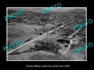 Old Postcard Size Photo Newton Illinois,  Aerial View Of The Town C1950
