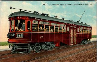 Kansas City Excelsior Springs & St Joseph Interurban Car Trolley Old Postcard