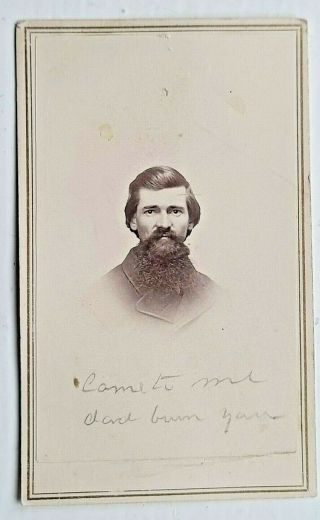 1860`s Antique United States Portrait Photo With 1863 3 Cents Stamp On Back