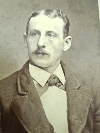 Antique Cdv Photo Man With A Great Moustache Neck Tie Suit Coat Cook Of Boston