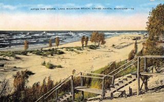 Grand Haven Mi 1930 - 45 View Of Lake Michigan Beach After The Storm Vintage 596