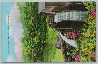 Western North Carolina Old Grist Mill Water Wheel 1940s Linen Postcard