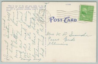 Western North Carolina Old Grist Mill Water Wheel 1940s Linen Postcard 2