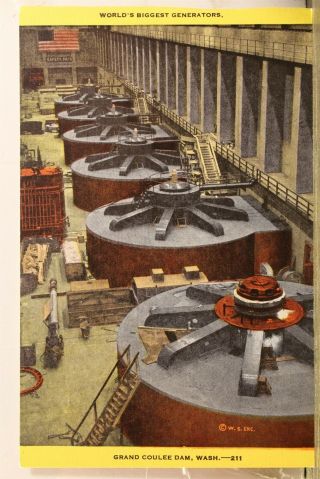 Washington Wa Grand Coulee Dam Generators Postcard Old Vintage Card View Post Pc