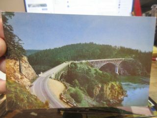 Vintage Old Washington State Postcard Deception Pass Bridge Puget Sound Highway