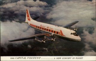 Capital Airlines Airplane In Flight Viscount C1950s - 60s Vintage Postcard