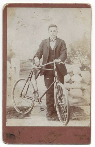 Cabinet Card Of A Man And His Bicycle - Scotland,  South Dakota