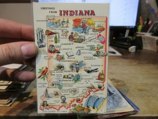 Vintage Old Indiana Postcard Cartoon State Map Logansport Crawfordsville Jasper