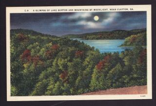 Old Vintage Postcard Of Lake Burton By Moonlight Near Clayton Ga