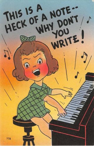 Comic Old Pc Of Little Girl Singing & Playing Piano - Why Don 