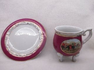 Antique Limoges Hand Painted Fox Hunting Cup & Saucer Rare