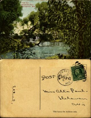 The Old Swimming Hole Whitewater Wisconsin Ca.  1909 Duplex Cancel