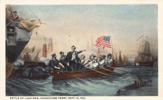 Battle Of Lake Erie Commodore Perry War Of 1812 Painting Vintage Postcard F15