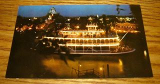 Vintage Postcard Disneyland Frontierland Mark Twain At Night Steamboat C2 C - 2