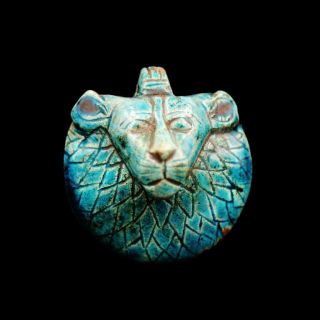 Rare Antique Egyptian Amulet Faience Figurine Mask Of Sekhmet Goddess Of Healing