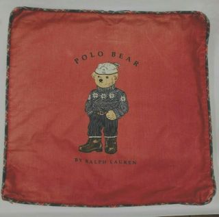 Rare Vintage Polo Ralph Lauren Teddy Bear Throw Pillow Cover 18” X 18
