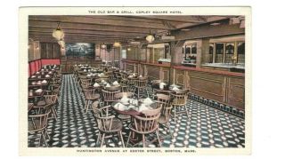 Ma Boston Massachusetts 1939 Linen Post Card " Copley Hotel Old Bar & Grill "
