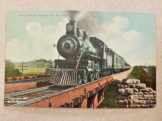 Vintage Postcard Railroad Bridge Morrison Illinois Train Made In Germany