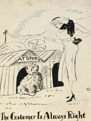 Penny Postcard W/ RisquÉ Woman & Dog ‘at Stud’ - The Customer Is Always Right