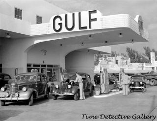 Gulf Hotel Gas Station,  Miami Beach,  Florida - 1939 - Vintage Photo Print
