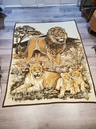 Vtg Chatham Northstar Blanket Throw Lion Animal Reversible 60 " X 76 " Usa Rare