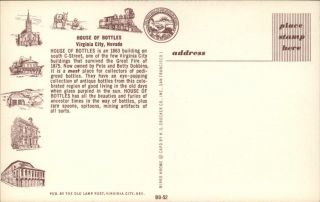 Virginia City Nevada House of Bottles 1950 - 60s vintage postcard 2