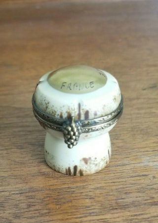 Rare Signed Limoges Champagne Cork Trinket Box Handpainted / Peint Main