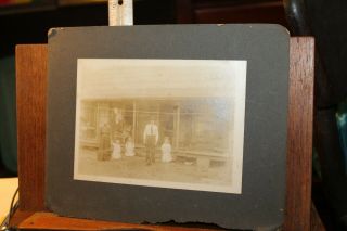 Antique Photo On Card Family In Front Of Cabin Man Woman Children