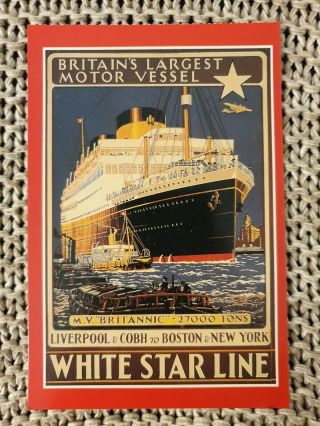 Marine Art Poster - White Star Line - Britannic - Vintage Postcard