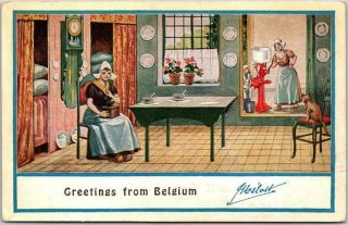 Vintage " Greetings From Belgium " Postcard Melotte Cream Separator Advertising
