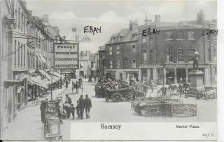 Rare Vintage Animated Postcard,  The Market Place,  Romsey,  Hampshire