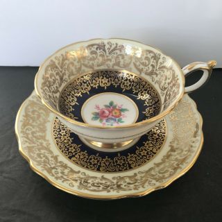 Outstanding Paragon Cup And Saucer,  Cobalt,  Gold,  White,  Floral,  Rare,