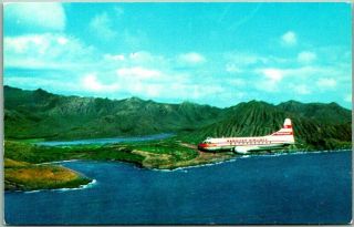 Vintage 1960s Hawaiian Airlines Advertising Postcard Plane In Flight
