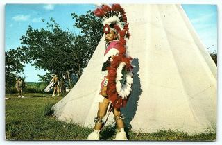 Vtg Postcard Native American Indian City Navajo Dancer Anadarko Oklahoma Ok A3