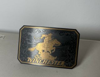 Vintage Rare Winchester Belt Buckle Black Etched