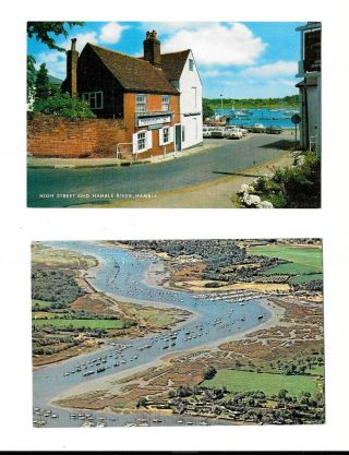 2 X Hamble - High Street & From The Air - Old Postcards - Hampshire - Bulk X 2