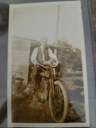 Orginal Photo Of Man With His Early Thor Motorcycle
